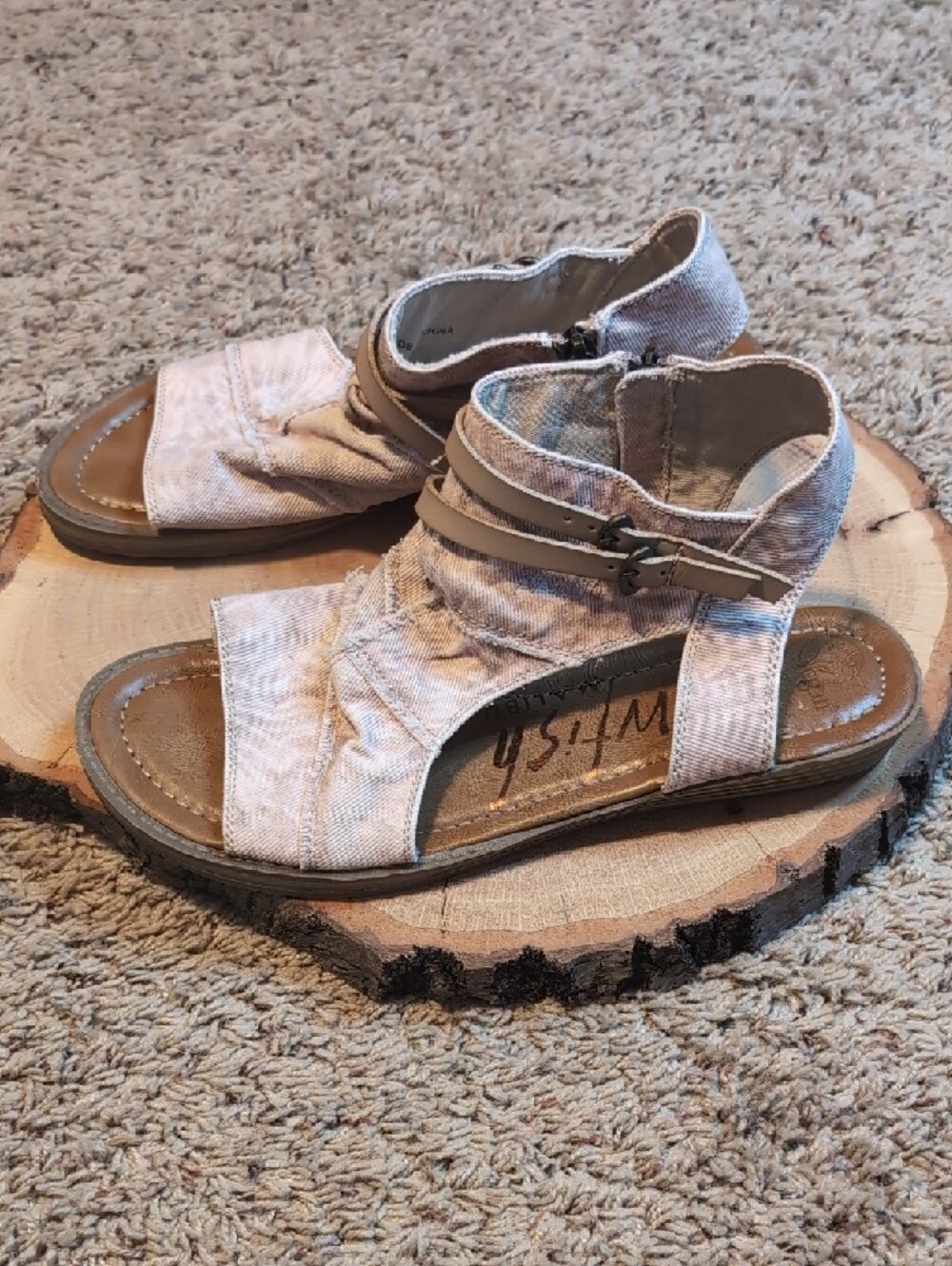 Blowfish Malibu Canvas Ruched Peep Toe Bootie Buckle Lagenlook Sandals NWT - Picture 2 of 14